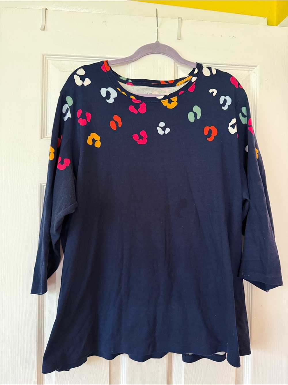 Navy Multicolor Spot Print Long Sleeve Top Size 2X